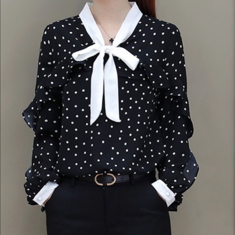 New XL Size Top Women Blouse Shirt Black Chiffon
